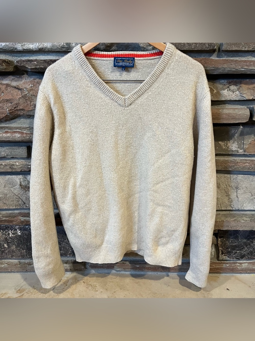 Peter Hadley Wool V-Neck Sweater in Light Beige